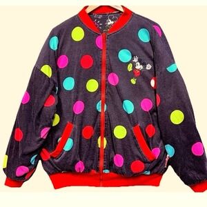 VTG Disney Mickey & Co DonnKenny Reversible Bomber Jacket Polka Dot Size XL 90s